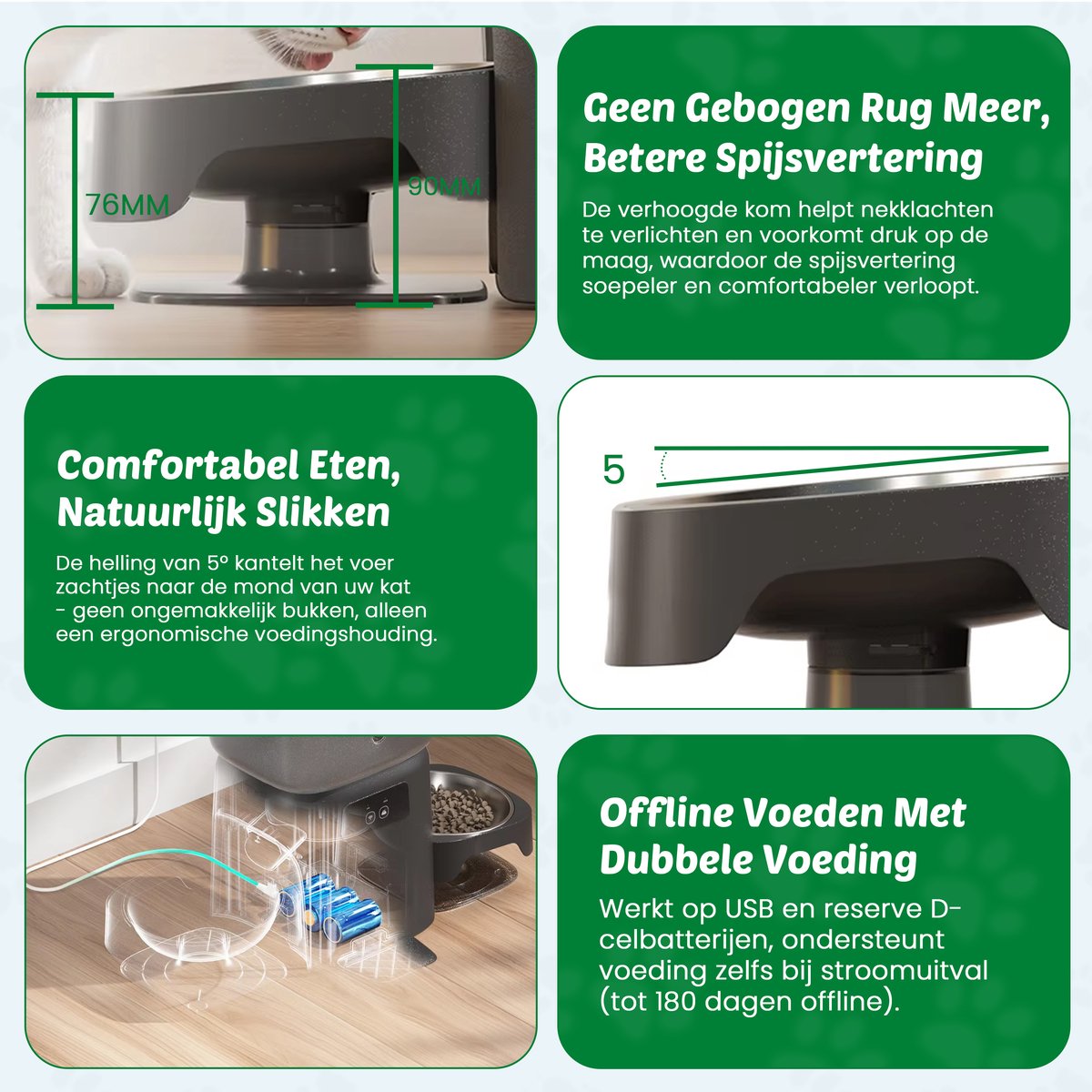 SelectedPets Automatische voerbak kat met dubbele kom - Handmatig in te stellen - Zwart thumbnail 7
