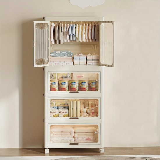 HOMCOM Draagbare Stoffen Kast met Kledingstang, Planken, voor