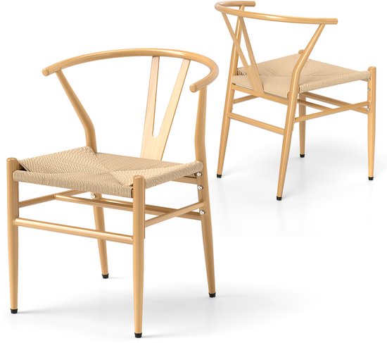 COSTWAY Eetkamerstoelen, set van 2, keukenstoelen met ergonomische