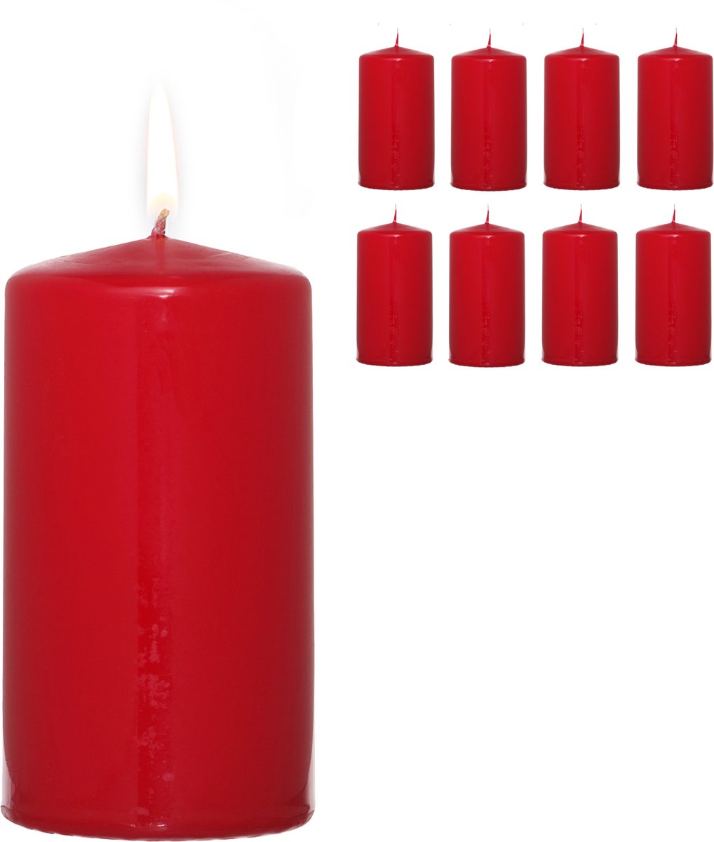 Candelo 8-delige set stompkaarsen DECO Kerst kaarsen rood – 5,8 cm x 12 cm – adventkaars kerstdecoratie – kerstkaarsen voor adventskrans