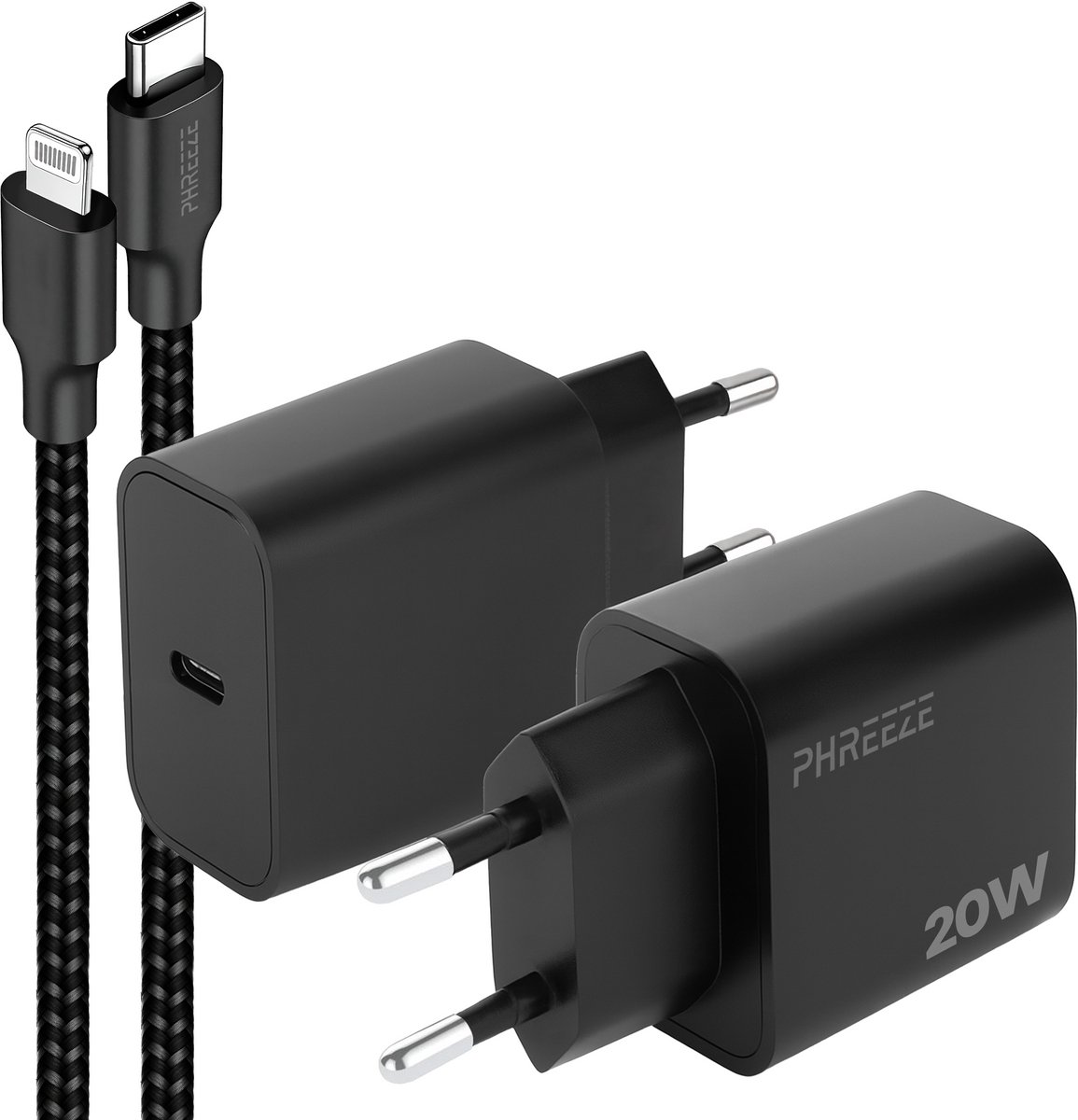 Phreeze usb C adapter met kabel geschikt voor iPhone en iPad met Lightning kabel - 1 meter - Snellader met kabel