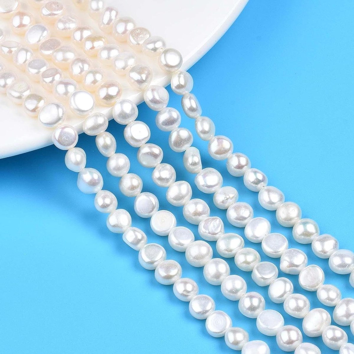 EGoods - 50 stuks natuurlijke zoetwaterparel kralen 7-8mm voor sieraden maken en ambachtelijke projecten aan het strand