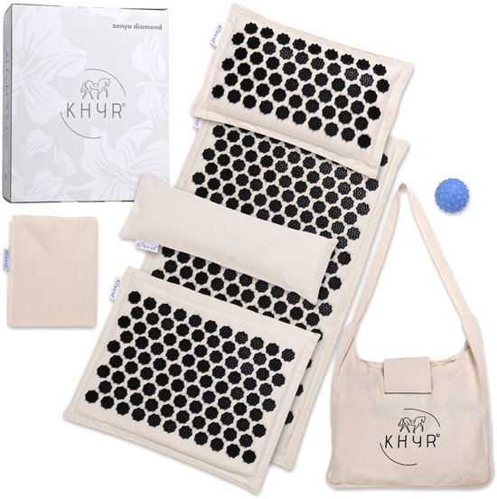 KHYR Zenya Diamond Luxe Acupressuurmat 7-set in beige met witte spikes