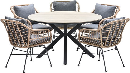 Ensemble de jardin rond 5 personnes - Table Edison - 5 chaises Margriet