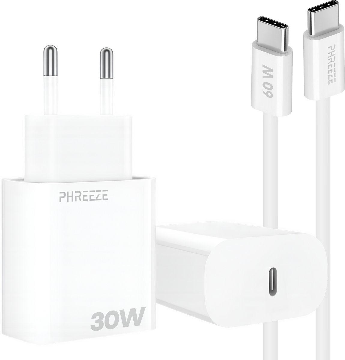 30w Power Delivery oplader met usb C poort met usb C kabel 1m snellader