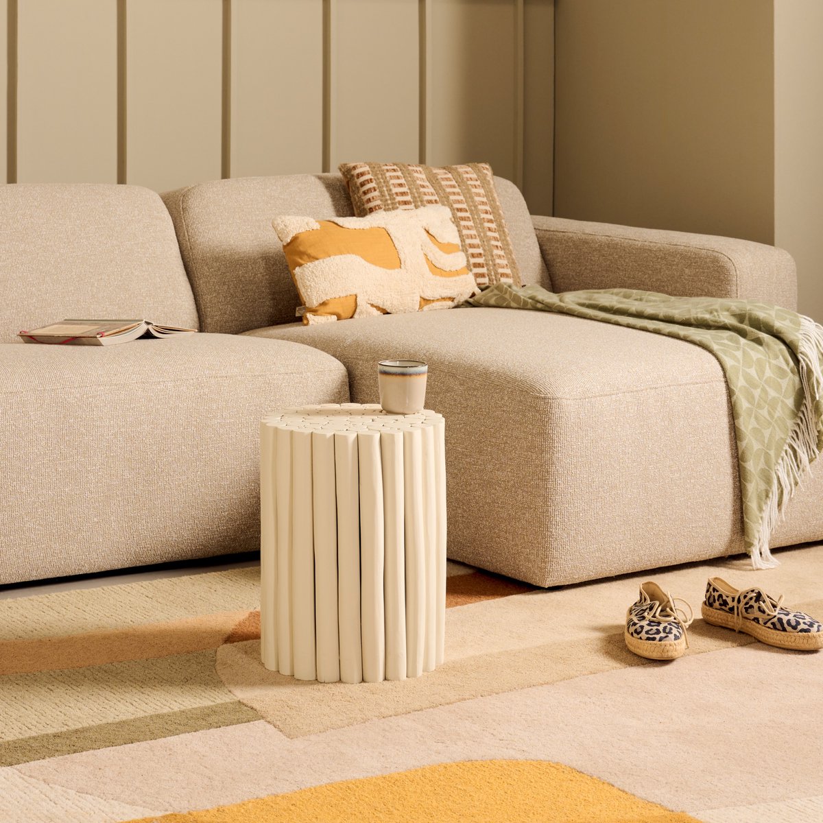 Kruk Fernando - Teak Hout - Creme - 30 x 40 x 30 cm (B x H x D)