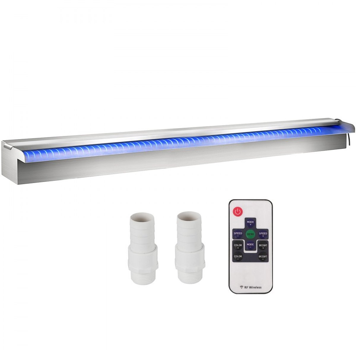 Waterval Fontein - Overloopgoot RVS 120 x 11,5 x 8 cm - LED-strip Kleurrijk - Afstandsbediening - Slangaansluiting - Corrosiebestendig - Voor Tuin/Vijver/Zwembad