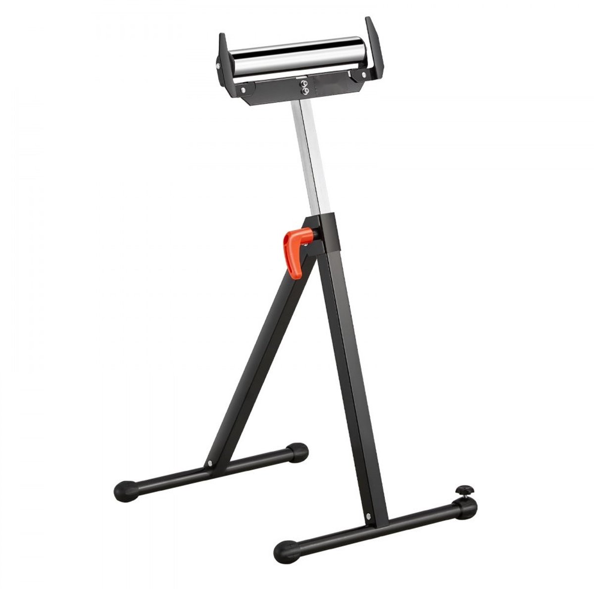 Rolstandaard / Rolbok - Uitvoersteun voor Zaagtafel/Tafelzaag - Draagvermogen 113 kg - Hoogte 68-109 cm - Opvouwbaar - Rolkop 29 cm Gepolijst Staal - Randgeleiders