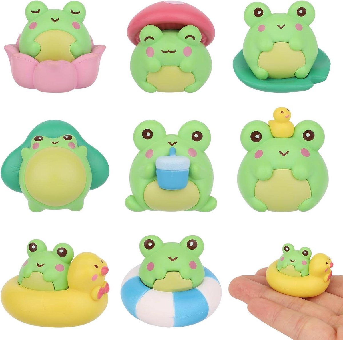 EGoods - Set van 8 Groene Kikkerfiguren voor Thuis en Tuin - Schattige Dierenfiguren voor Tafeldecoratie - Verschillende Stijlen