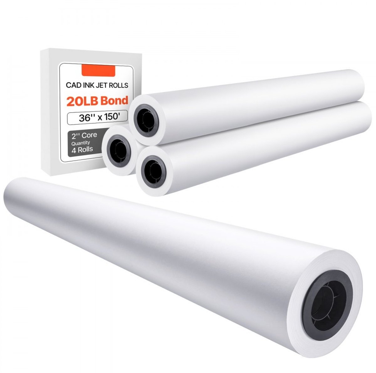 Grootformaat Plotterpapier - CAD Bond Rollen - Lengte 45,7 m - Breedte 915 mm - Set van 4 Rollen - Kern 50,8 mm - Voor CAD, GIS en Architectuur - Wit
