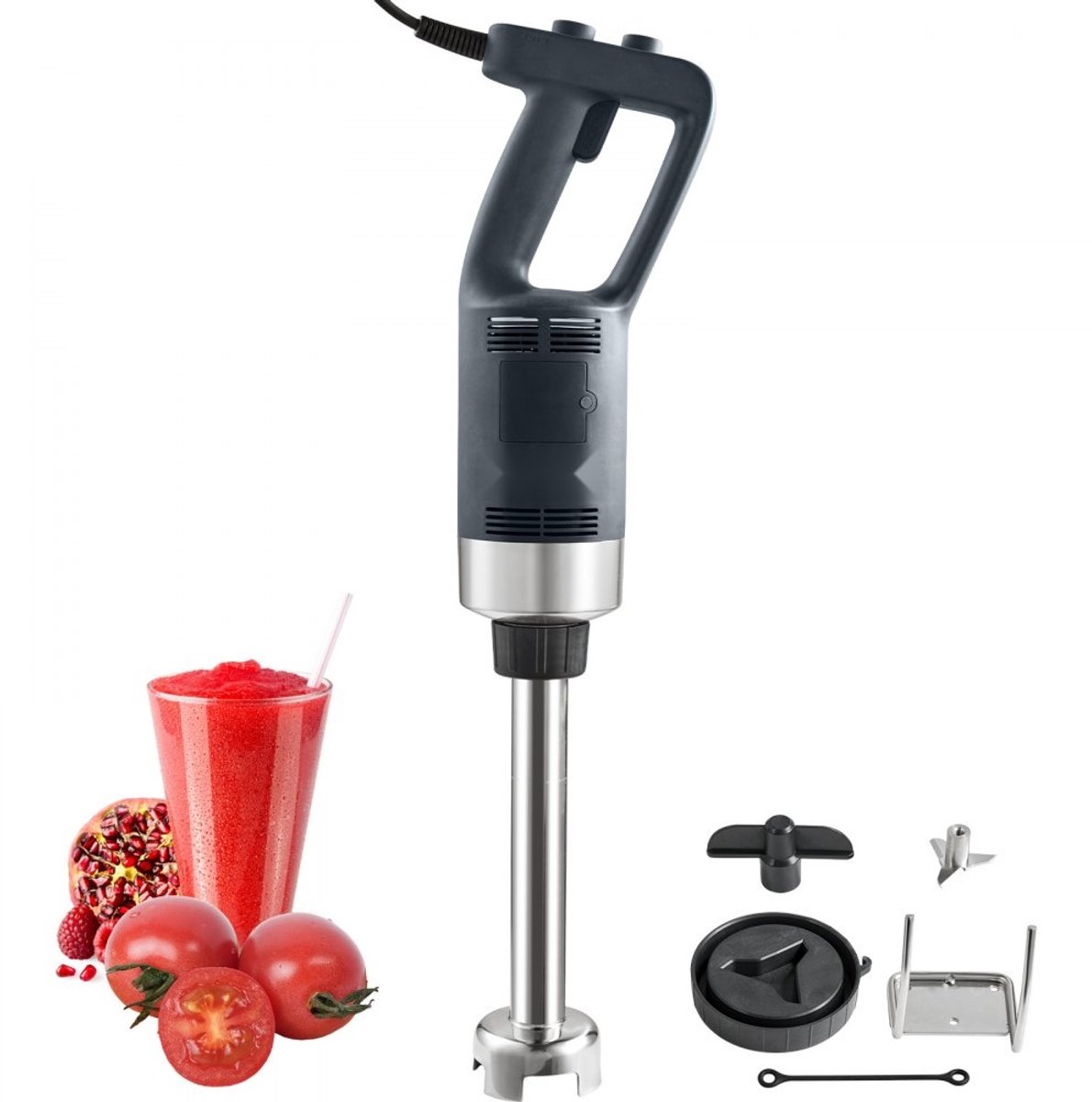Staafmixer Handblender - Professioneel - 750 W Vermogen - Regelbare Snelheid - Roestvrij Staal - 66 cm Afneembare Roerstaaf - Vervangende Meskop - Inclusief Wandhaak