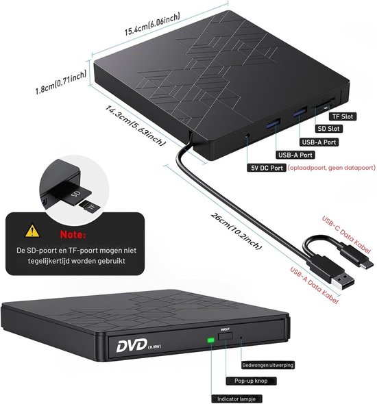 SNJY® CD Speler - DVD speler voor PC - Externe CD Speler Laptop — afbeelding 5