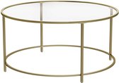Salontafel, bijzettafel, koffietafel, nachtkastje, balkontafel met gehard glazen tafelblad, stevig en duurzaam metalen frame, modern, eenvoudig en luxueus design, geschikt voor woonkamer, slaapkamer en balkon, 84 x 84 x 45.5cm, goudkleurig.