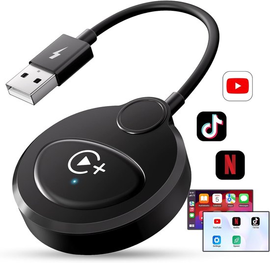 CarPlay Dongle - Draadloze CarPlay Videoadapter, Ingebouwde Netflix YouTube Tiktok, Converteert Bedraad naar Draadloos, Automatische Verbinding, Geschikt voor auto's vanaf 2016