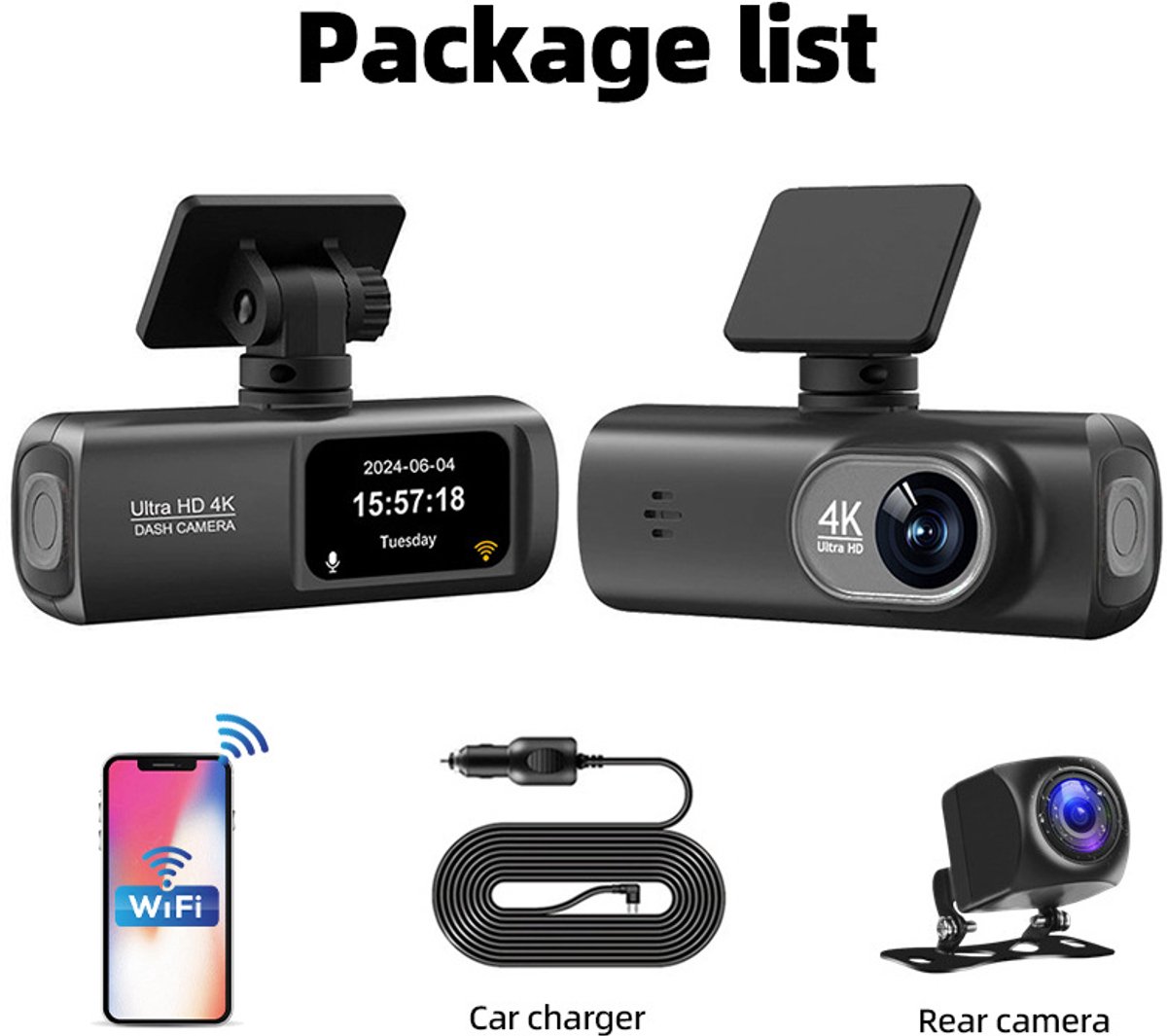 Dashcam voor en achter auto, dual front en binnenruimte autocamera 64G-kaart, FHD 1080p 3,16 inch IPS-scherm, dashcam G-sensor, parkeermonitor loop-opname, nachtzicht – foto 6