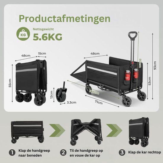 VH Supplies® Bolderkar Opvouwbaar - Bolderwagen - Handkar - 120L - Max 150kg van VH Supplies — afbeelding 3