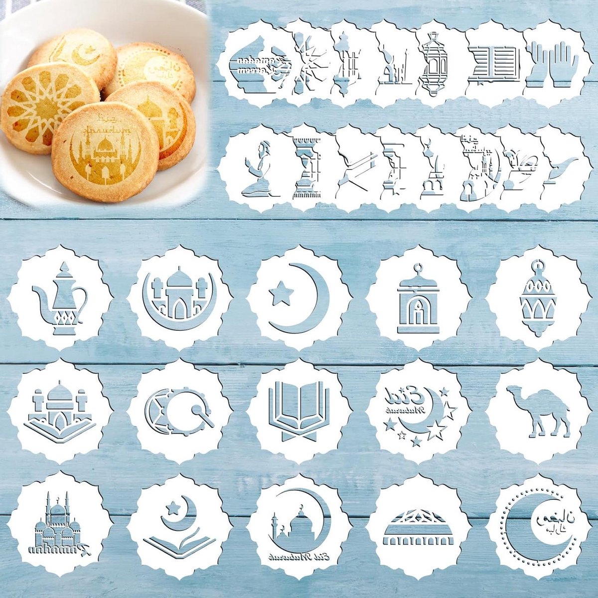 EGoods - Eid Mubarak Herbruikbare Stencil Set voor Koekjes Bakken en Ambachtelijke Decoratie