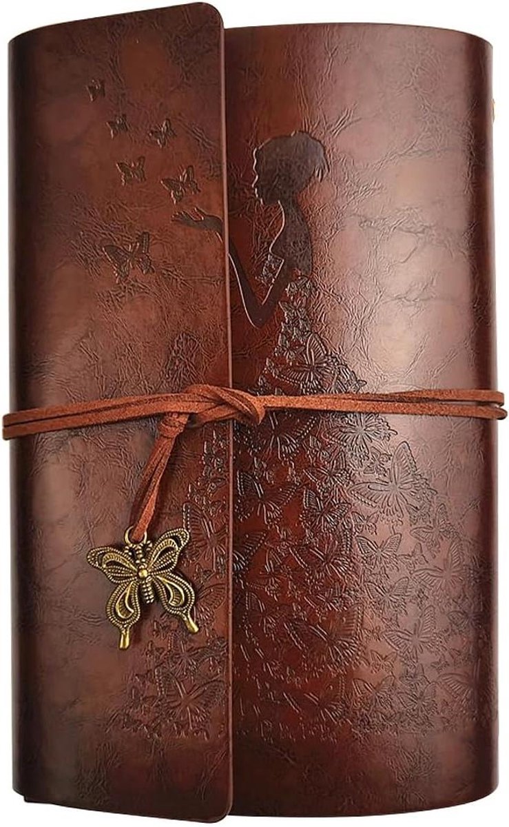 EGoods - Vintage lederen dagboek spiraal gebonden schetsboek hervulbaar reisdagboek voor vrouwen - bruin.
