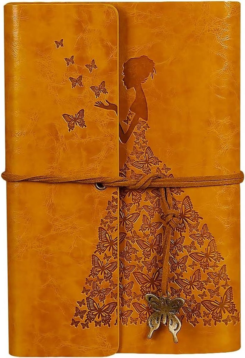 EGoods - Vintage lederen dagboek spiraal gebonden schetsboek voor vrouwen en meisjes - hervulbaar reisdagboek - geel design