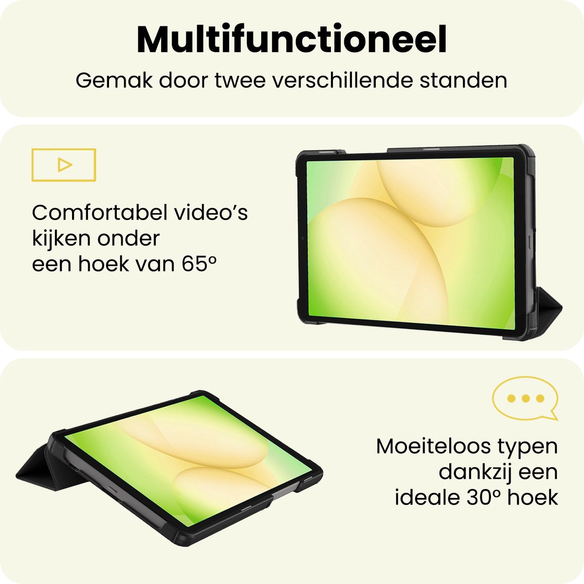 Hoes - Geschikt voor Samsung Galaxy Tab A11 Plus - Dun & Stevig - Trifold Bookcase - Hard Cover - Hardcover Book Case - Tablet Hoesje - Zwart — afbeelding 3