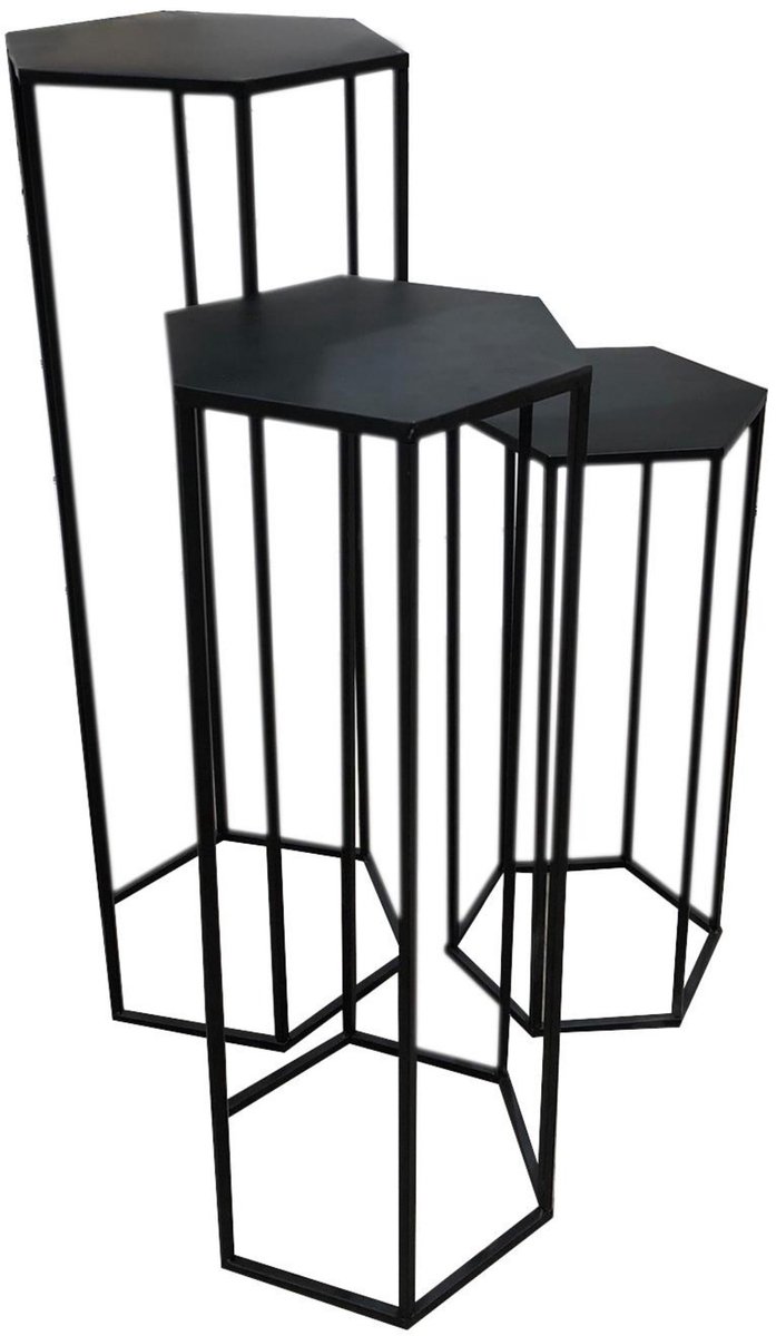 Home Deco Factory Plantenstandaard - 3x stuks - zwart - metaal - industrieel - verschillende hoogtes
