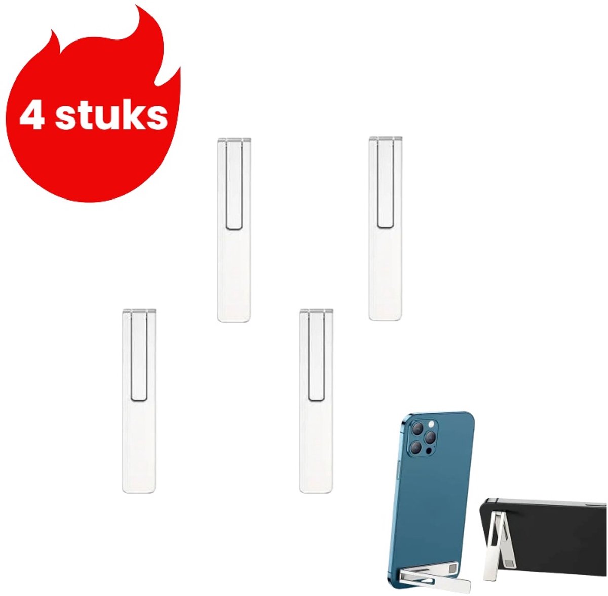 4-delige telefoonstandaard - Telefoonhoesje - Ultradunne draagbare telefoonstandaard - Zilver