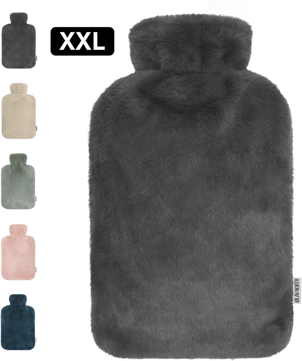 Ølav North - XXL Kruik met Nordic Fur hoes - Incl geschenkverpakking - Tot 8 uur warmte - Heerlijk zacht - Warmwaterkruik - 3.4 liter – Stone Grey - Cadeau voor haar, vrouw, vriendin