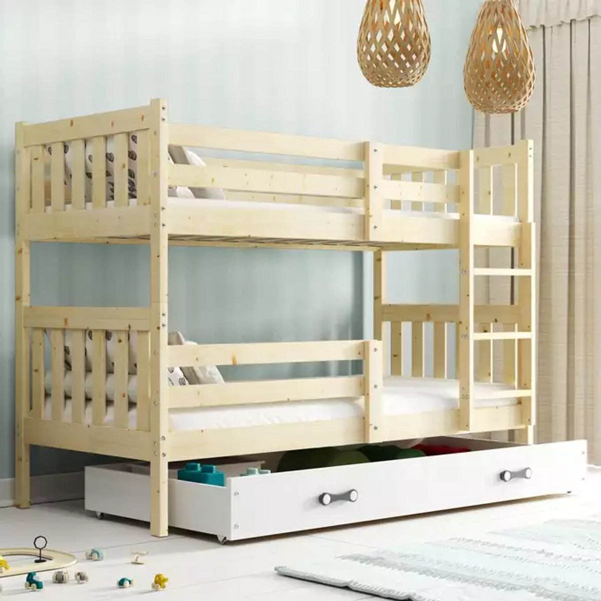 BMS Bunk Bed - 90x190 cm - Pine - Met Matras en Lade
