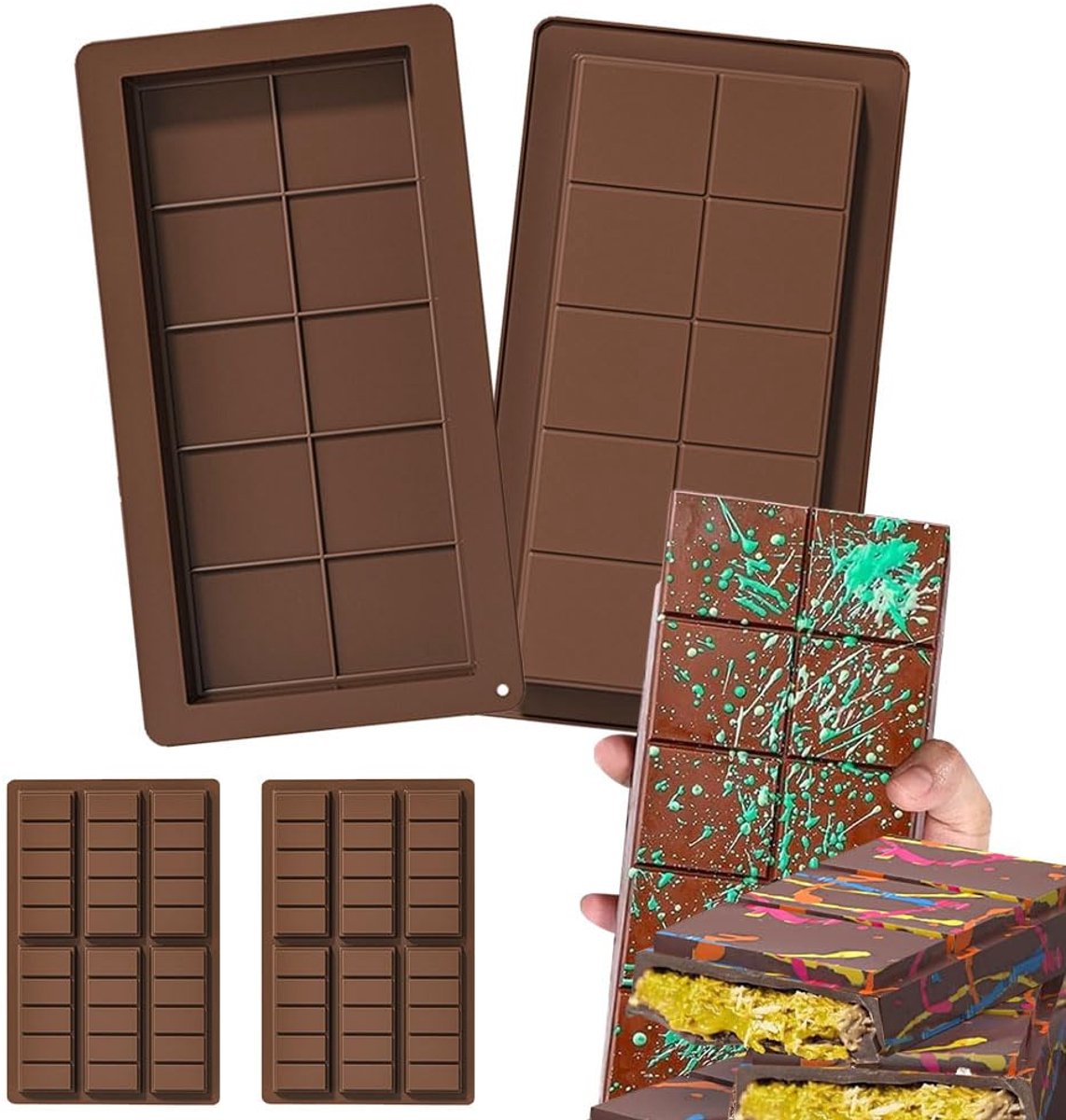 Unyqoos® Set van 4 siliconen chocoladevormen voor creatieve en smaakvolle lekkernijen