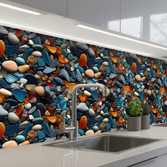 Keuken achterwand 200x80 cm - Spatscherm zelfklevend Glasachtig - Levendige - Stenen - Muurbeschermer - Spatwand fornuis