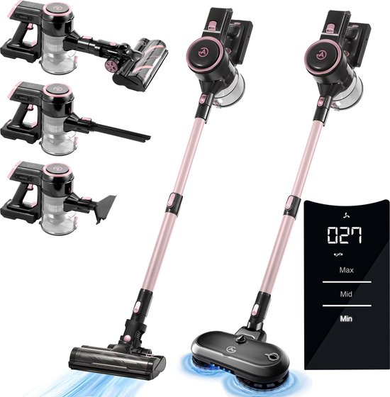 AG4200+ Steelstofzuiger Draadloos – Met Dweilfunctie 2 in 1 – Rose Gold – Krachtige Stofzuiger Zonder Zak – Geschikt voor Dierenharen – Compact & Lichtgewicht Kruimeldief