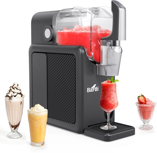 Bardi Slush Hero® Combi – Slushmachine - Slush Puppy Maker 2,6L + 12 Slush Lepelrietjes – Voor Slushies, Milkshakes, Frappé & Frozen Cocktails – Zelfreinigend – Grijs