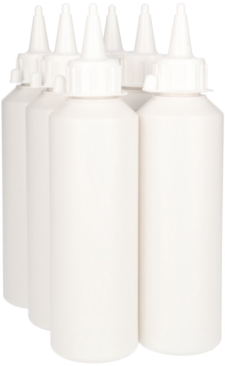 6 x Doseerfles 250 ml wit met Tuitdop wit - Rond- BPA Vrij - Niet Breekbaar - Plastic Flesjes Navulbaar - Met Dop - Lege Flessen - 6 stuks