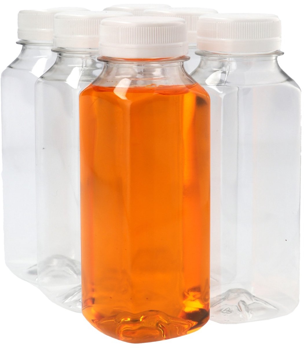 6 x Sapfles Plastic 250 ml - Vierkant - PET Flessen met Dop wit- PET Kunststof BPA-vrij - Plastic Flessen Navulbaar - Met Dop - Lege Flessen - 6 stuks