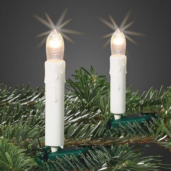 Kerstboom lichtketting met kaarsen, 20 witte lichten voor binnen, groene kabel, 760 cm lengte