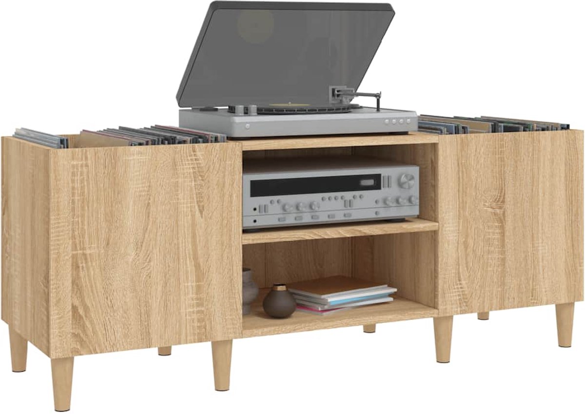 Platenspeler Meubel - LP-kast - Platenspelerkast - Draaitafelstandaard - Platenspelerstandaard - Vintage Displayplank - Sonoma eiken