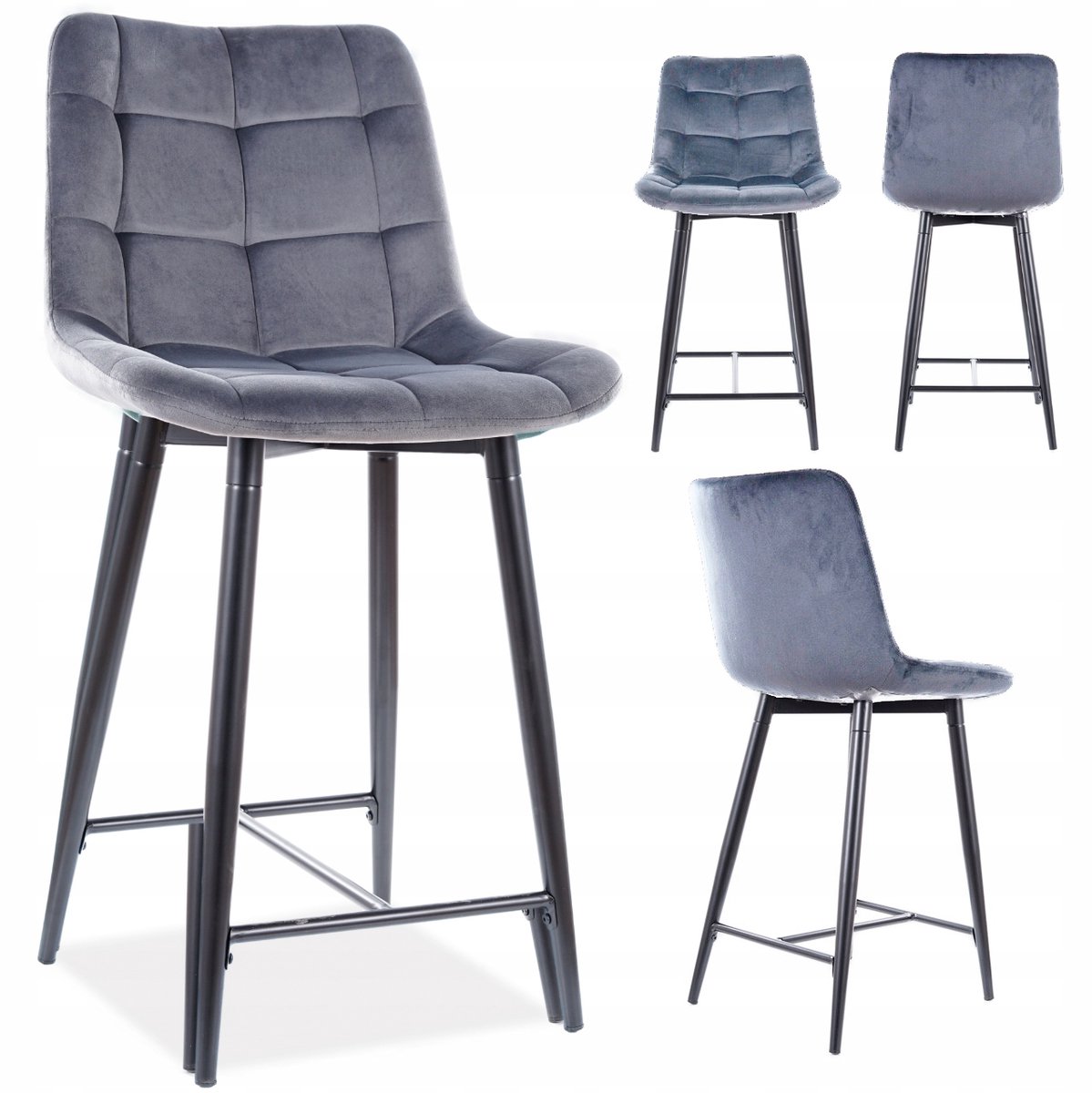 Chic H-2 Velvet Keukenbarkruk Grijs - Stijlvol en Comfortabel