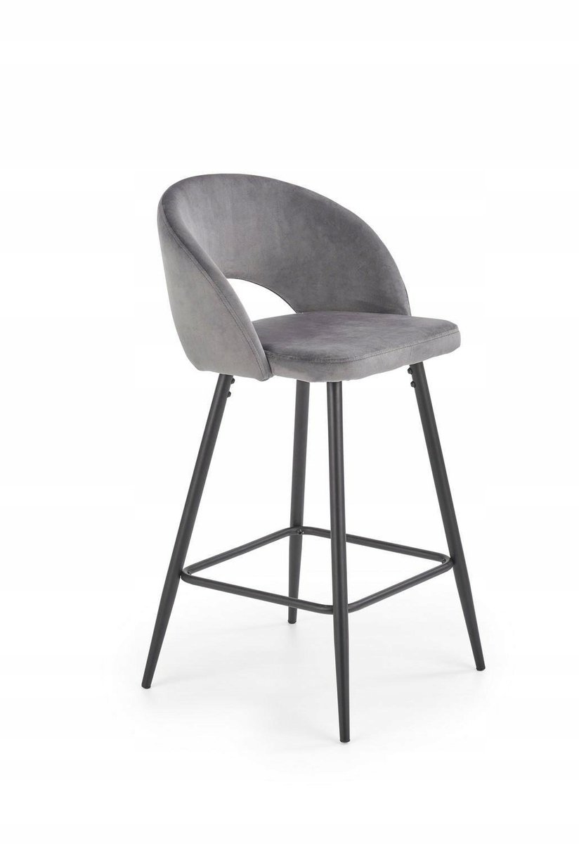 Intesi Grijze fluwelen barkruk Selli 65cm - Stijlvol & Comfortabel Grijs