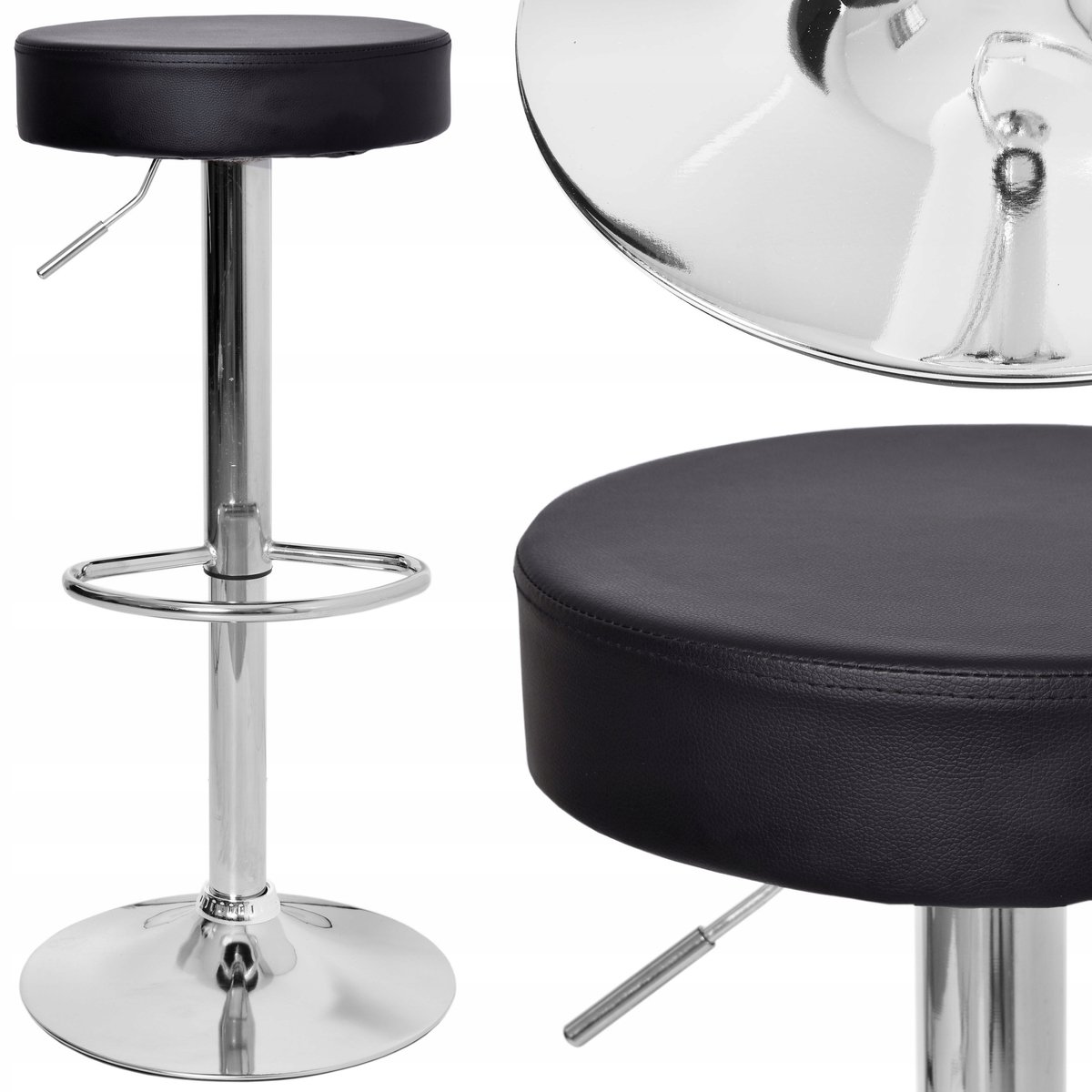 eHokery Zwart Houten Barstoel met Eco-leer, Draaibaar & Verstelbaar