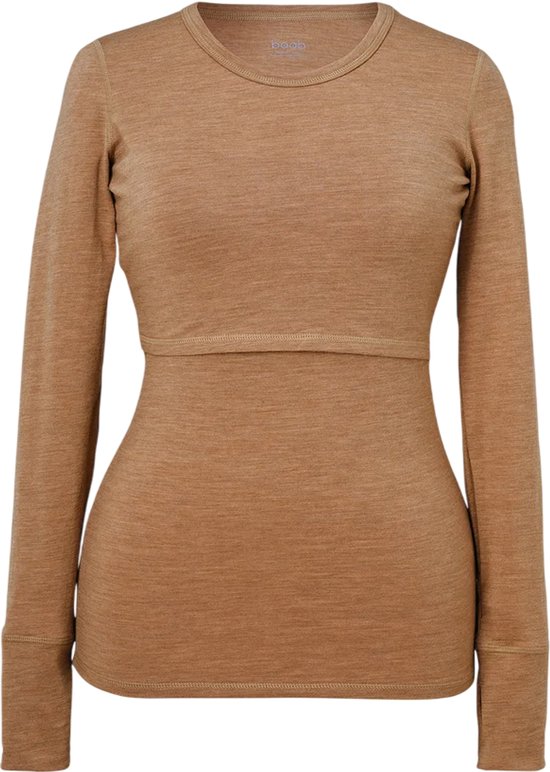 Boob Design - Voedingsshirt met Lange Mouwen- Met voedingstoegang - Merino Wol – Bruin Melange – Maat M