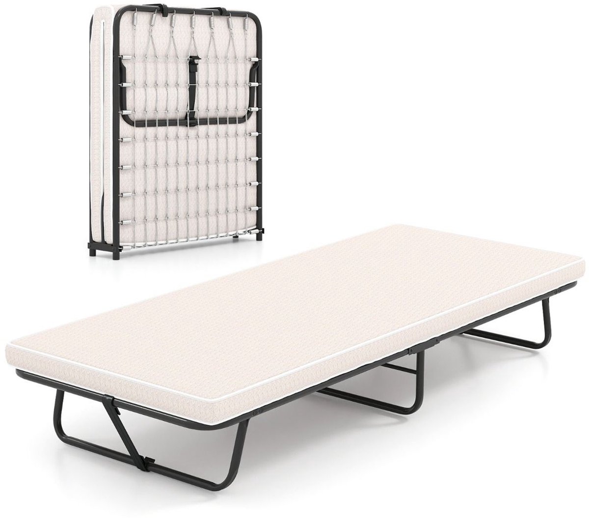 Vouwbed - Opklapbed - Logeerbed - Zetelbed - Veldbed - Kampeerbed - Logeermatras - 1 persoons - Metalen frame