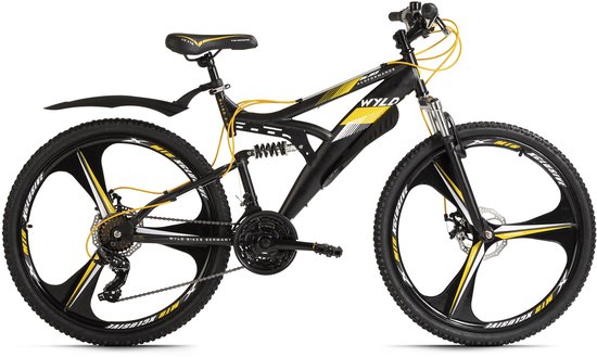 WYLD Mountainbike Fully 26'' Bliss zwart-geel 21 versnellingen framemaat 47 cm magnesium wielen