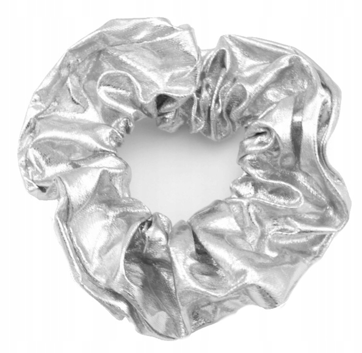 Zilverkleurige scrunchie haarband met metallic glans