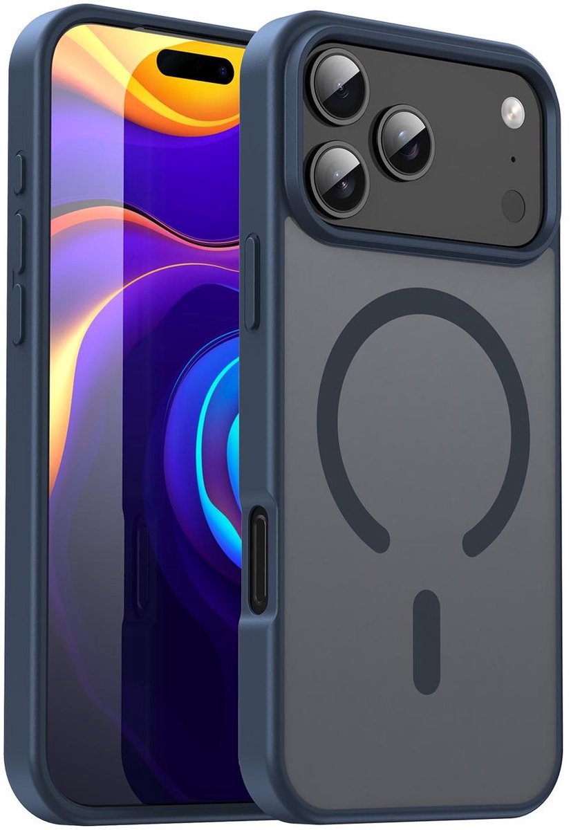 Mobigear Hoesje geschikt voor Apple iPhone 17 Pro Max MagSafe Telefoonhoesje Hardcase | Mobigear Shockproof Backcover | Geschikt voor MagSafe | Geschikt voor Draadloos Opladen met Magnetische Ring | Geschikt voor MagSafe Case - Cyan Blue | Blauw