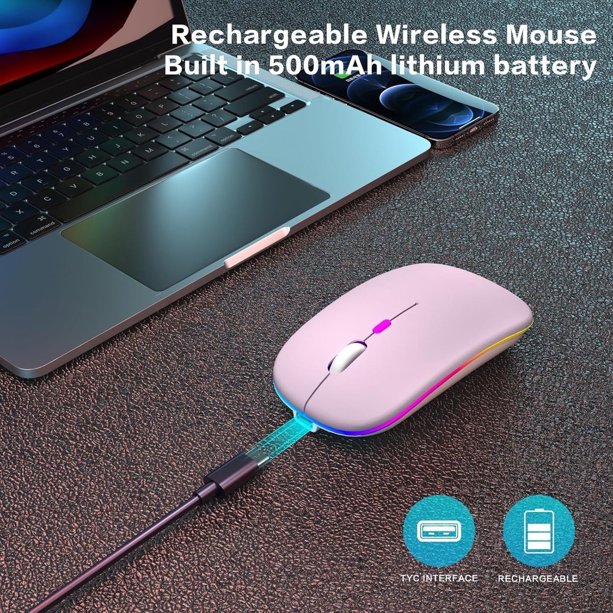 Ntech - Muis Draadloos - Draadloze Muis Laptop Roze thumbnail 5