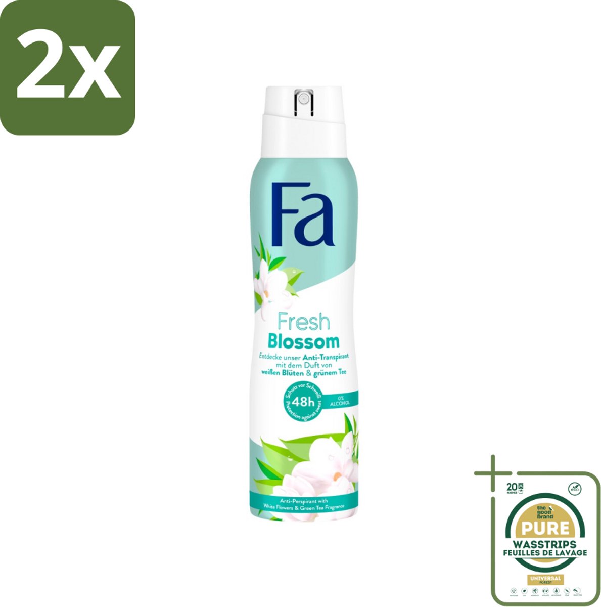 Fa Deodorant Spray Fresh Blossom 150 ml - Voordeelverpakking - 2 stuks - Bloesemgeur - Groene thee