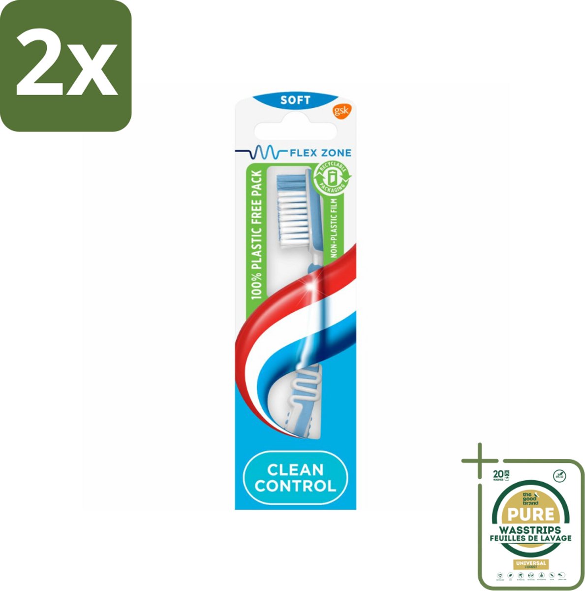 Aquafresh Tandenborstel Clean Control Soft - Voordeelverpakking - 2 stuks - Tandenpoetsborstel - Tandvleesbescherming