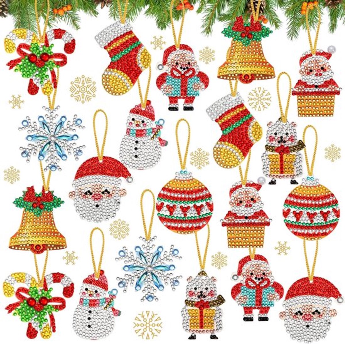 Sleutelhanger met diamantschildering-20 sleutelhangers met kerstthema- diamant schilderen met 5D kerst hanger - DIY voor kinderen en volwassenen - kerstversieringen - creatieve kerst - handgemaakt