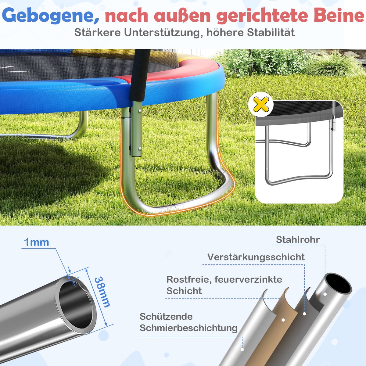 COSTWAY Ø 244 cm trampoline met ladder, tuintrampoline rond met veiligheidsnet, randafdekking en metalen frame, kindertrampoline, complete set voor kinderen en volwassenen — afbeelding 6
