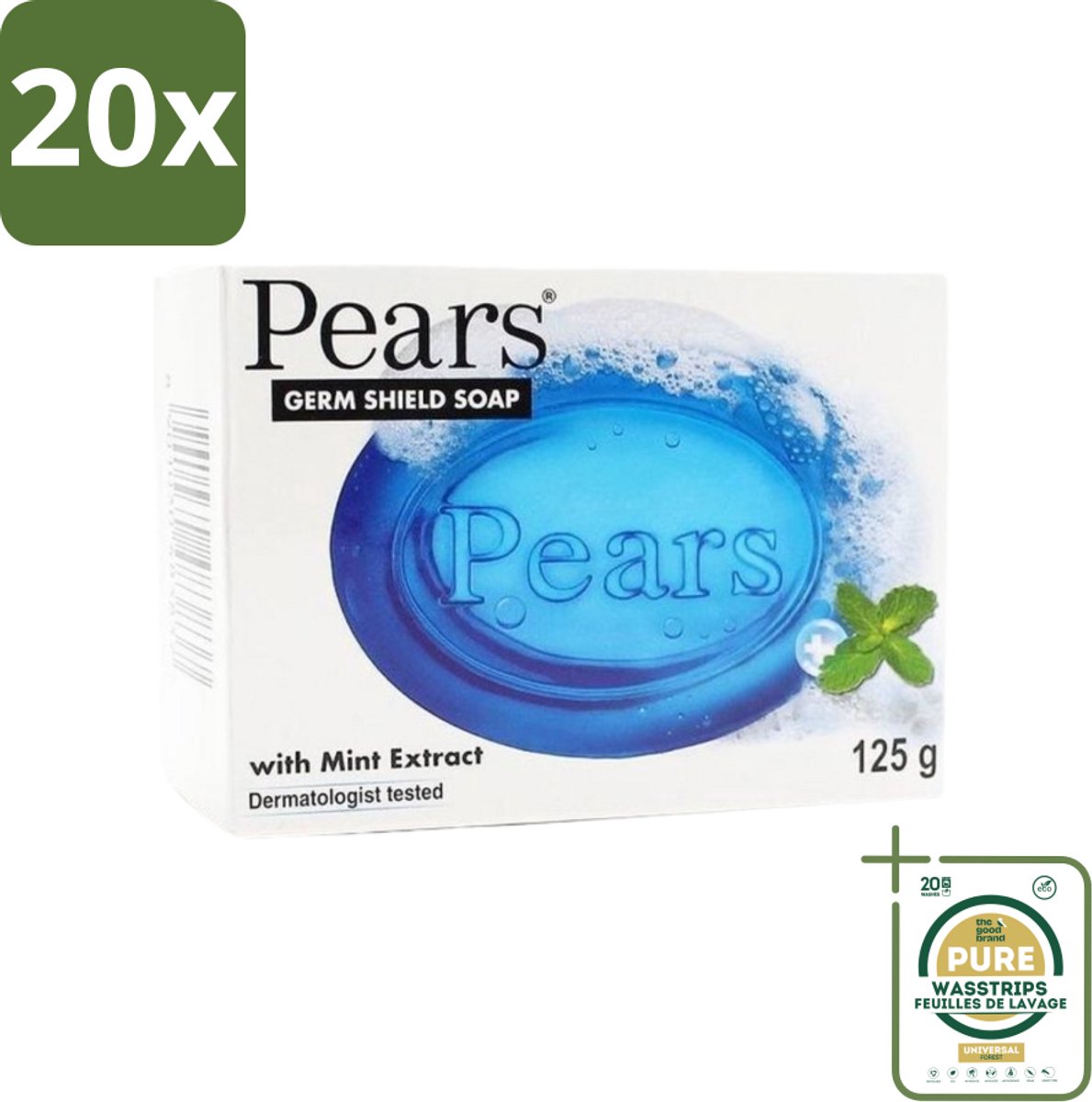 20 x Pears - Zeep - Transparant - Mint - Zacht - 125 Gr - Grootverpakking - Zeep - Zeep Transparant - Zeep Mint - Zeep Voor Gevoelige Huid - Milde Zeep